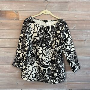 Talbots black white floral top size small